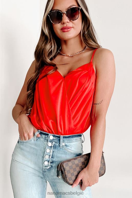 scharlaken hot girl energie geplooide overslag bodysuit NanaMacs HPTT453