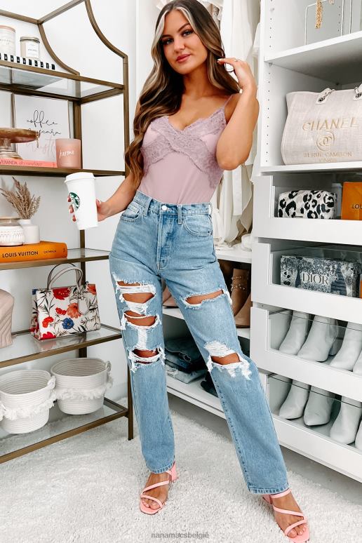 stoffige lavendel tour door de stad gewatteerde kanten gedetailleerde bodysuit NanaMacs HPTT444