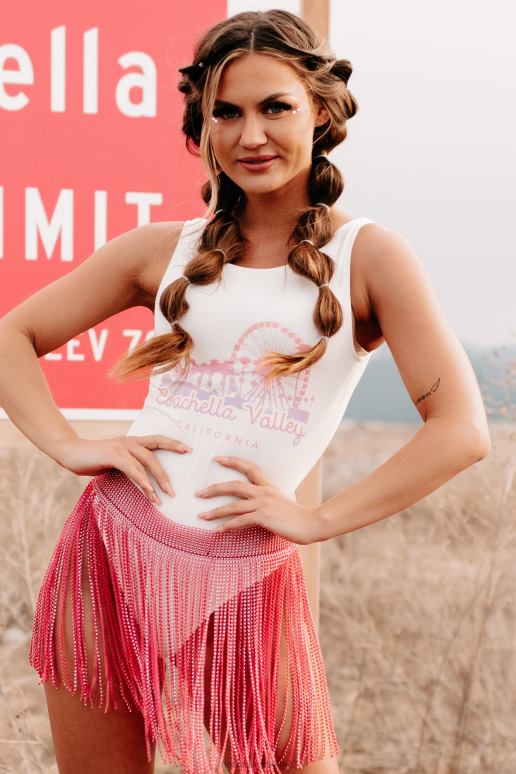 wit Coachella Valley mouwloos bodysuit met ronde rug en graphic NanaMacs HPTT477