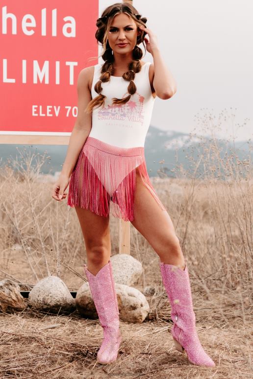 wit Coachella Valley mouwloos bodysuit met ronde rug en graphic NanaMacs HPTT477