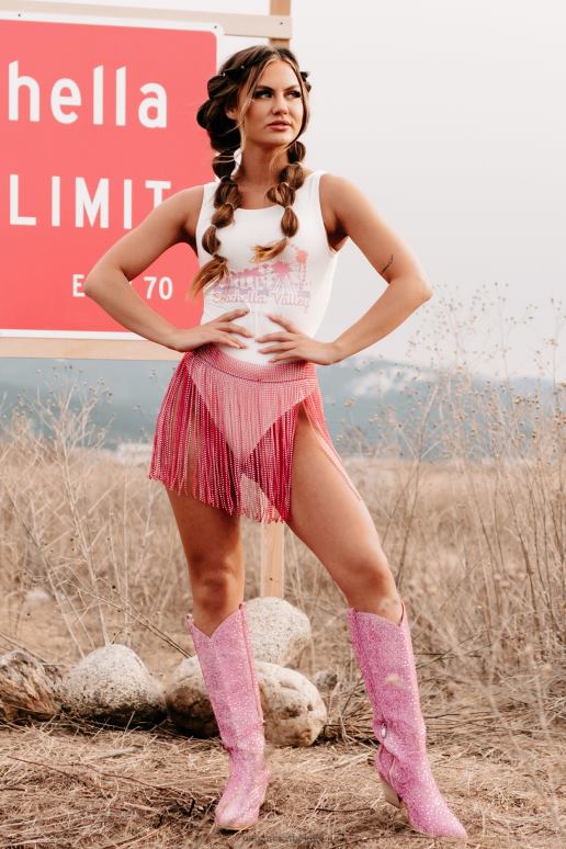 wit Coachella Valley mouwloos bodysuit met ronde rug en graphic NanaMacs HPTT477