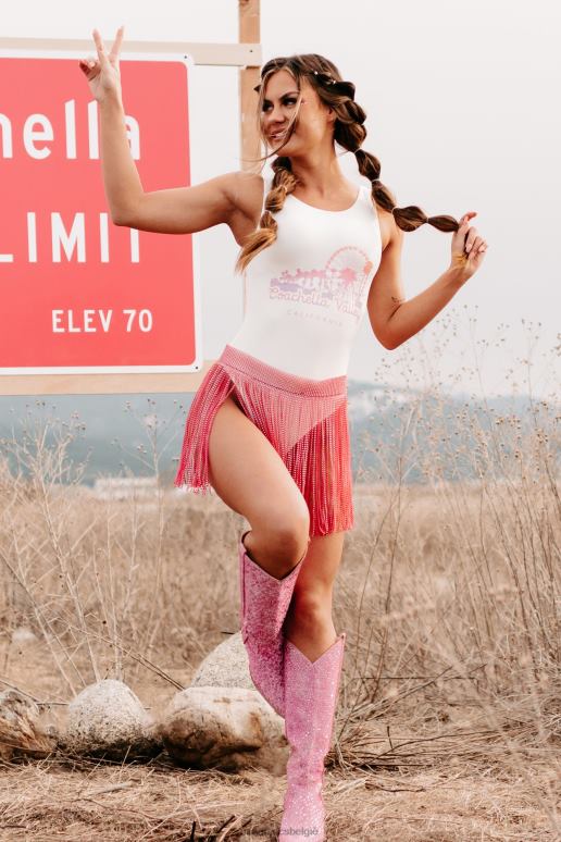 wit Coachella Valley mouwloos bodysuit met ronde rug en graphic NanaMacs HPTT477