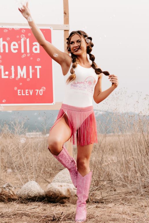 wit Coachella Valley mouwloos bodysuit met ronde rug en graphic NanaMacs HPTT477