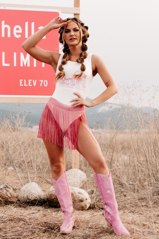 wit Coachella Valley mouwloos bodysuit met ronde rug en graphic NanaMacs HPTT477