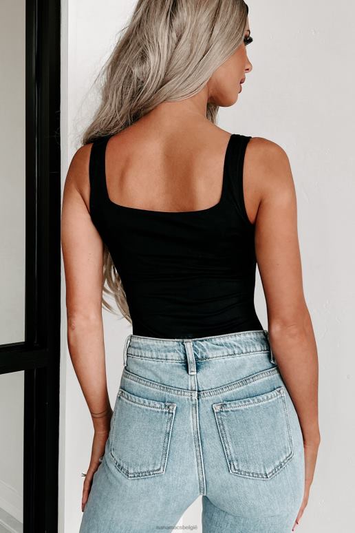 zwart candace origineel mouwloos bodysuit met vierkante hals NanaMacs HPTT320