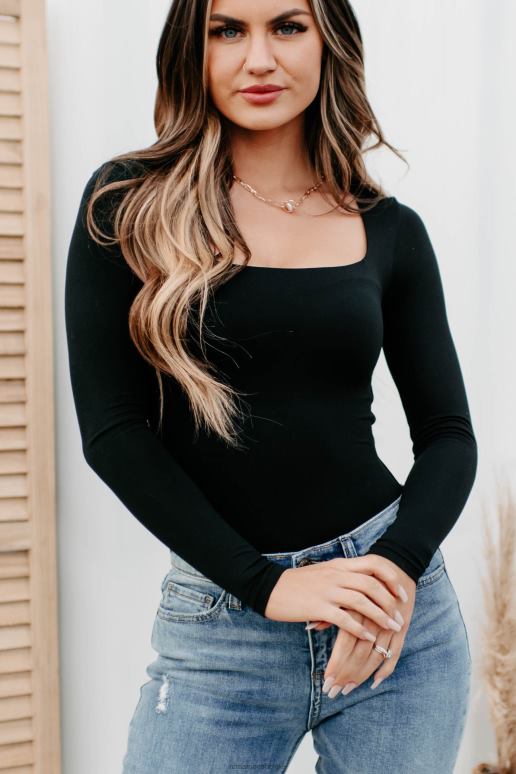 zwart corine originele bodysuit met vierkante hals NanaMacs HPTT465