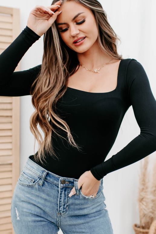 zwart corine originele bodysuit met vierkante hals NanaMacs HPTT465