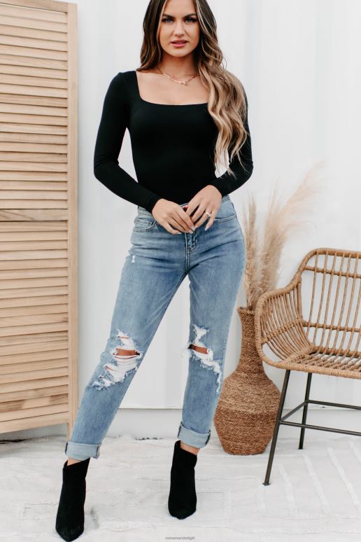 zwart corine originele bodysuit met vierkante hals NanaMacs HPTT465