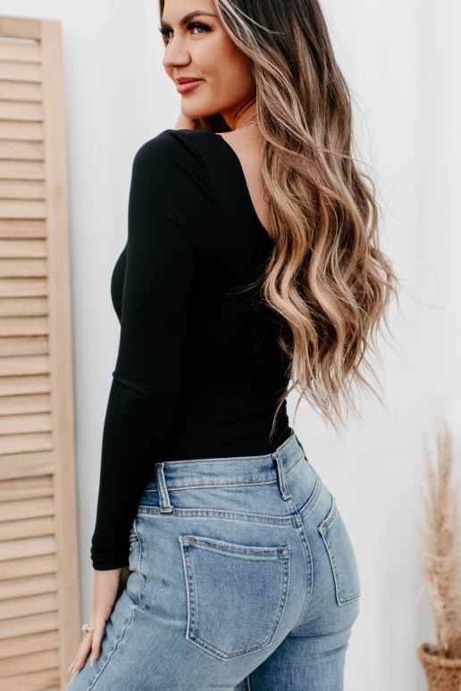 zwart corine originele bodysuit met vierkante hals NanaMacs HPTT465