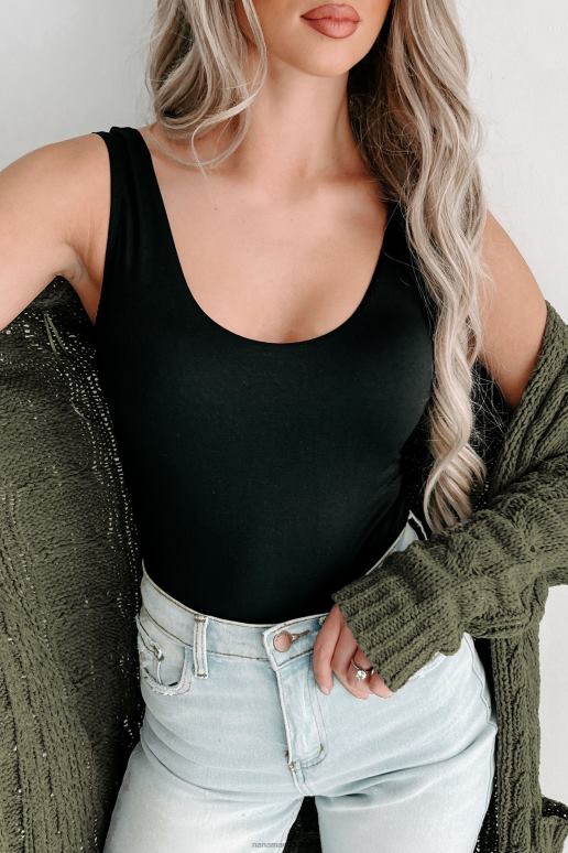 zwart erin originele mouwloze v-hals bodysuit NanaMacs HPTT285
