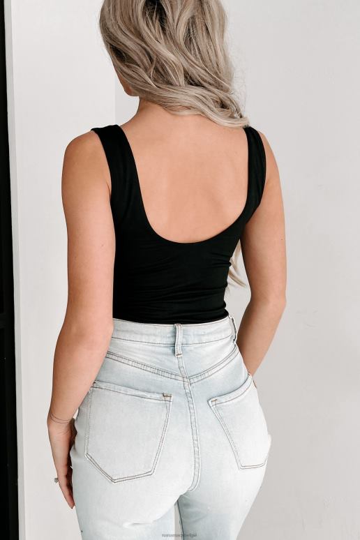 zwart erin originele mouwloze v-hals bodysuit NanaMacs HPTT285