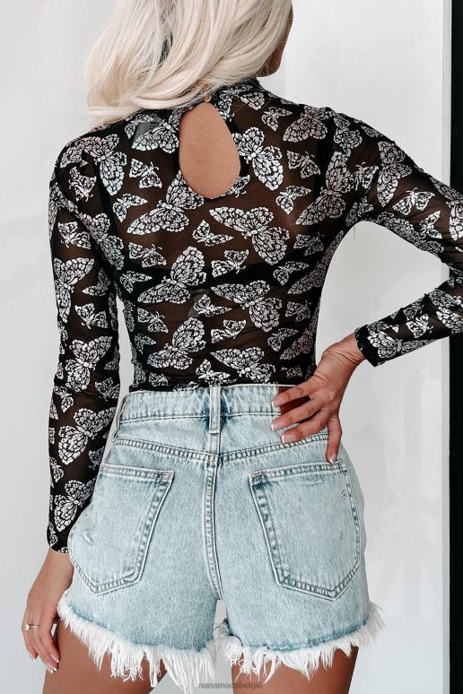 zwart flutter fly mesh bodysuit met glittervlinders NanaMacs HPTT367