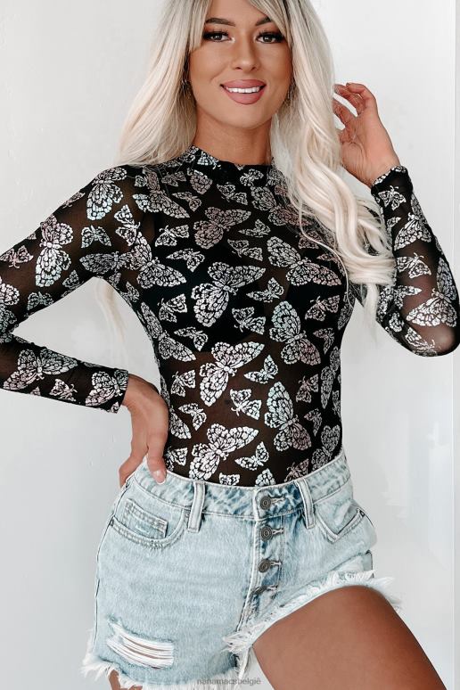 zwart flutter fly mesh bodysuit met glittervlinders NanaMacs HPTT367