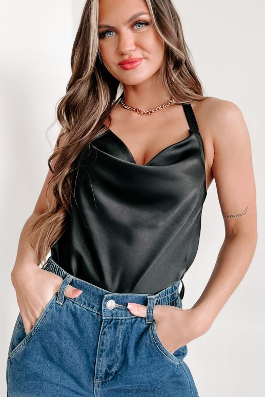 zwart forever chic bodysuit met gedrapeerde halterhals NanaMacs HPTT463