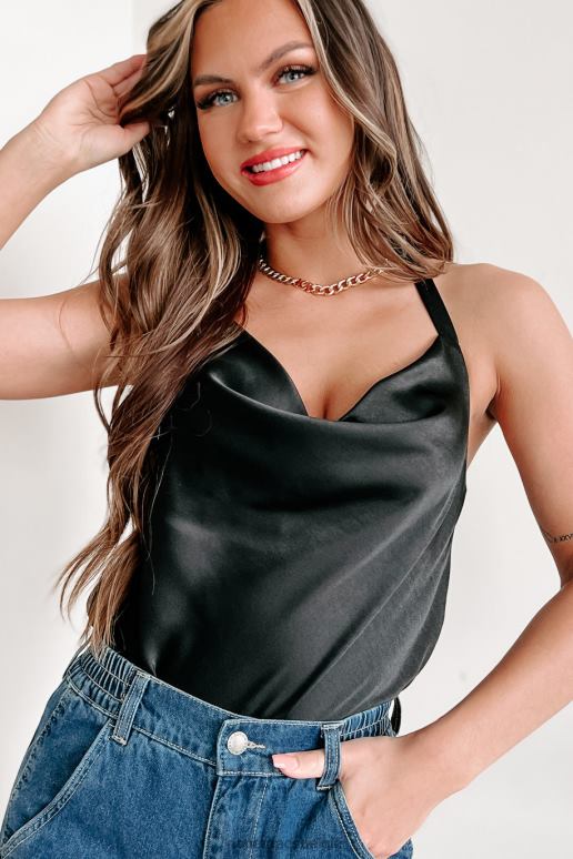 zwart forever chic bodysuit met gedrapeerde halterhals NanaMacs HPTT463