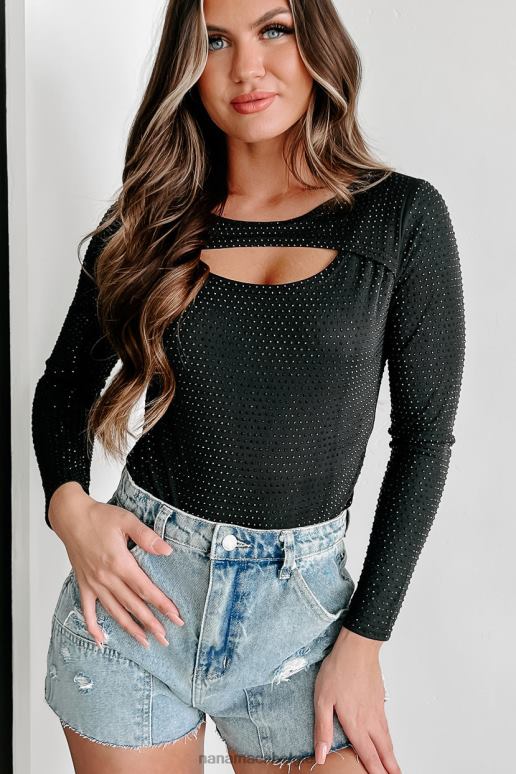zwart forever extra strass uitgesneden bodysuit NanaMacs HPTT144