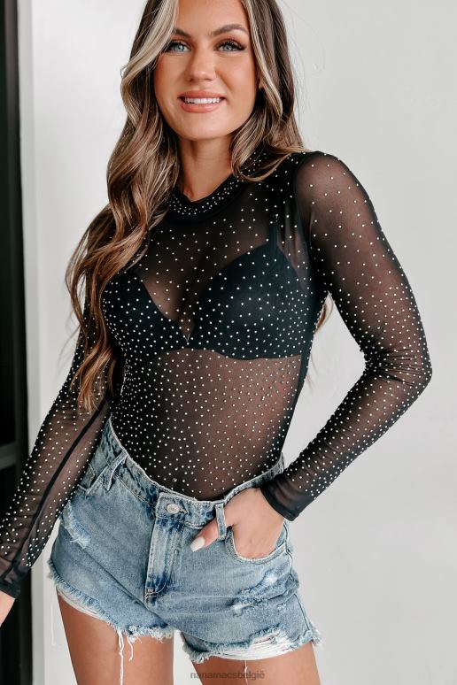 zwart gesneden uit een ander stoffen rompertje van mesh met studs NanaMacs HPTT369