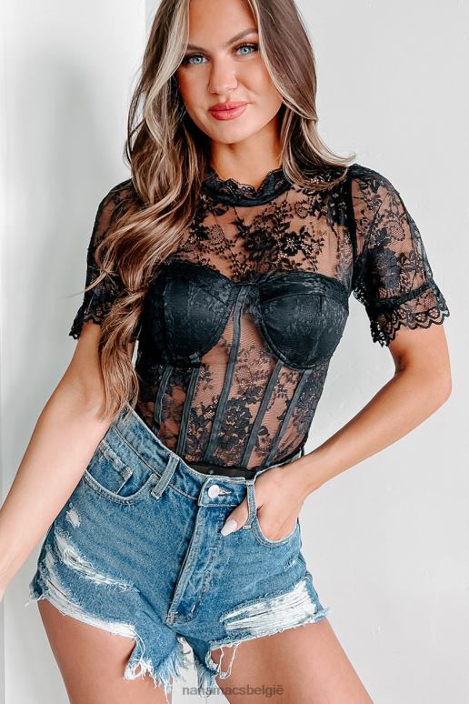 zwart not your girl gewatteerde kanten bodysuit NanaMacs HPTT408
