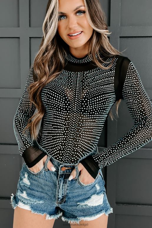 zwart roept je uit strass mockneck mesh bodysuit NanaMacs HPTT368