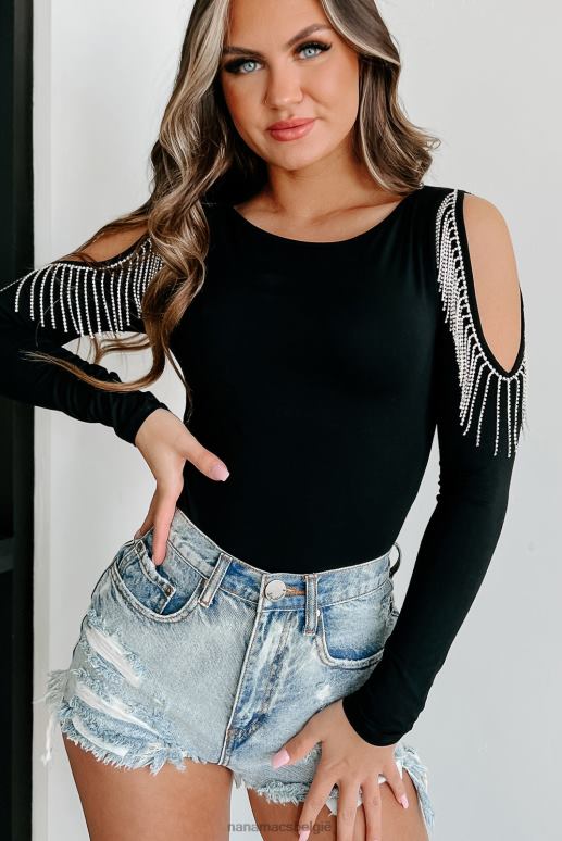zwart speak sprankelende romper met strass franjes NanaMacs HPTT360
