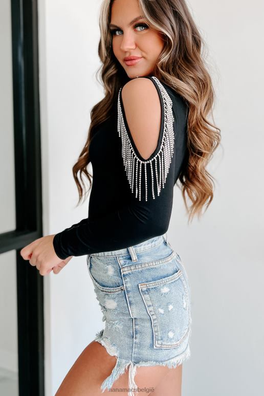 zwart speak sprankelende romper met strass franjes NanaMacs HPTT360
