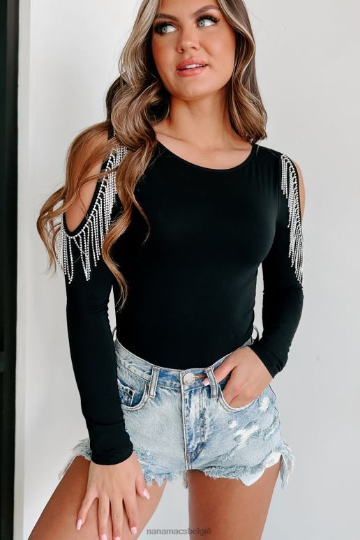 zwart speak sprankelende romper met strass franjes NanaMacs HPTT360