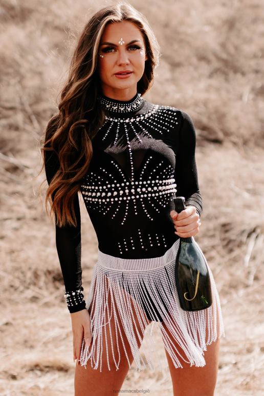 zwart tijd om strass parel mesh bodysuit te mengen NanaMacs HPTT365
