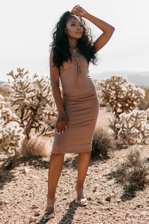 donkere tint perfecte Stranger geribbelde bodycon midi-jurk NanaMacs HPTT2486