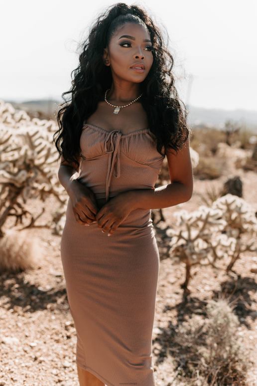 donkere tint perfecte Stranger geribbelde bodycon midi-jurk NanaMacs HPTT2486