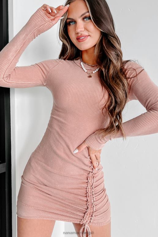 mauve freida bodycon met ruches en lange mouwen NanaMacs HPTT2052