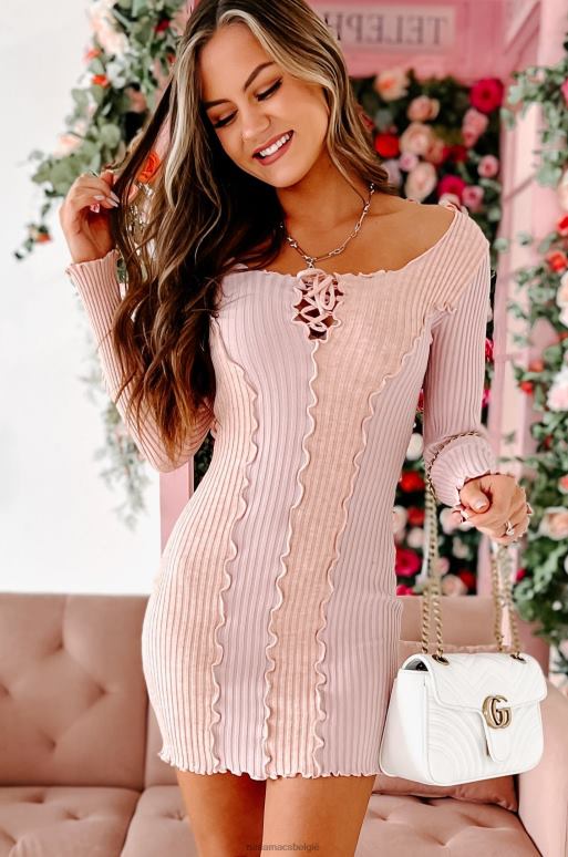 perzik soraya bodycon met lange mouwen en slakleurvlakken NanaMacs HPTT2206