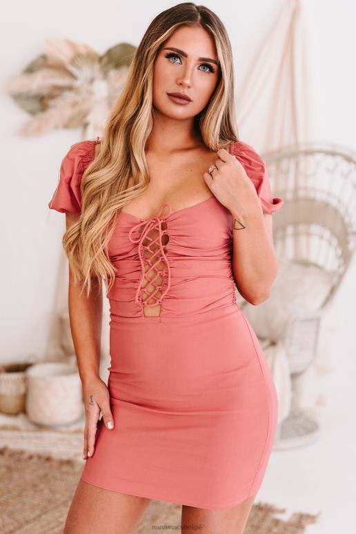 stoffige kers celine bodycon-jurk met kanten voorkant NanaMacs HPTT2488