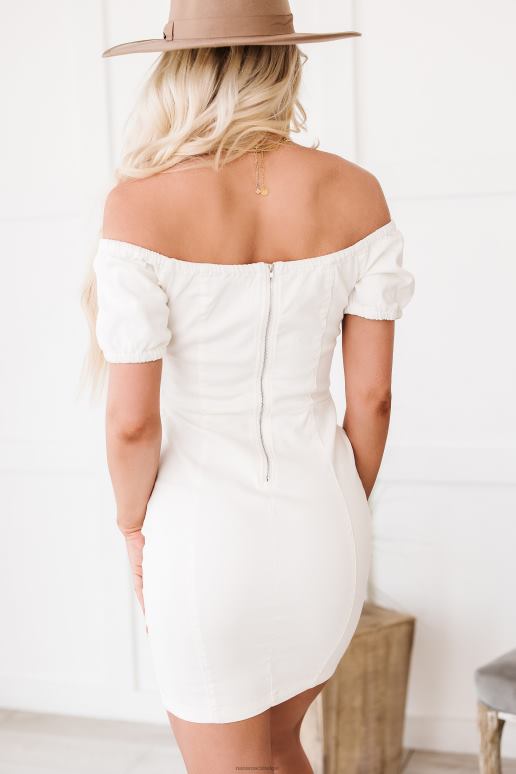 wit modieuze toekomstige denim bodycon met pofmouwen NanaMacs HPTT2081