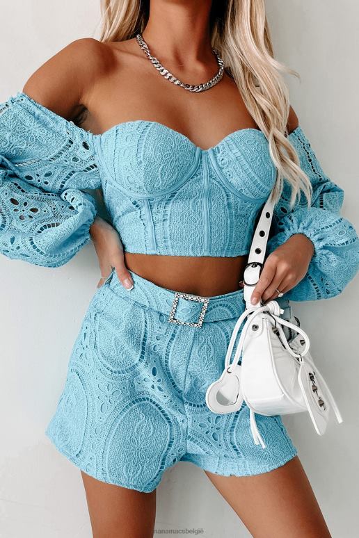 blauw cabana kisses 3-delige short set van gehaakt kant NanaMacs HPTT71