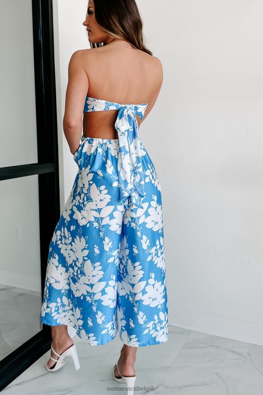 blauw Wit maak ze jaloers strapless gebloemde jumpsuit NanaMacs HPTT2593