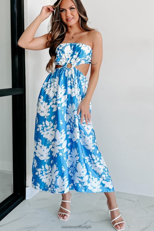 blauw Wit maak ze jaloers strapless gebloemde jumpsuit NanaMacs HPTT2593