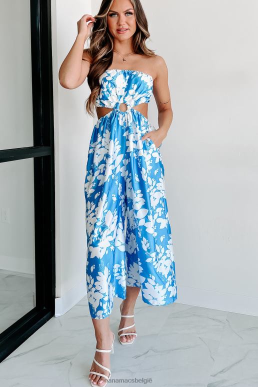 blauw Wit maak ze jaloers strapless gebloemde jumpsuit NanaMacs HPTT2593