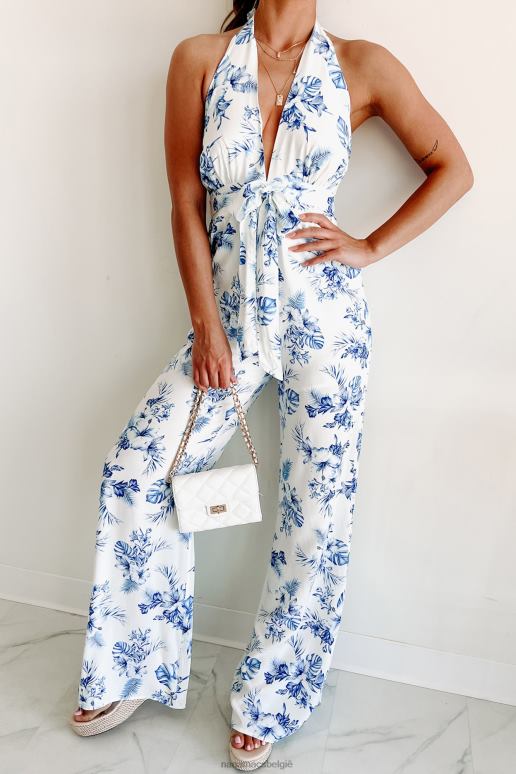 blauw op vakantie jumpsuit met halternek NanaMacs HPTT2617