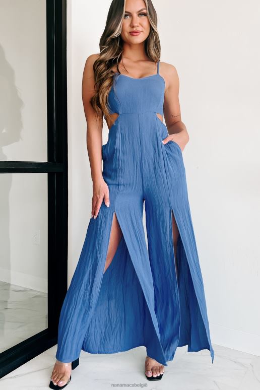 blauw zittend in het paradijs uitgesneden jumpsuit NanaMacs HPTT2558
