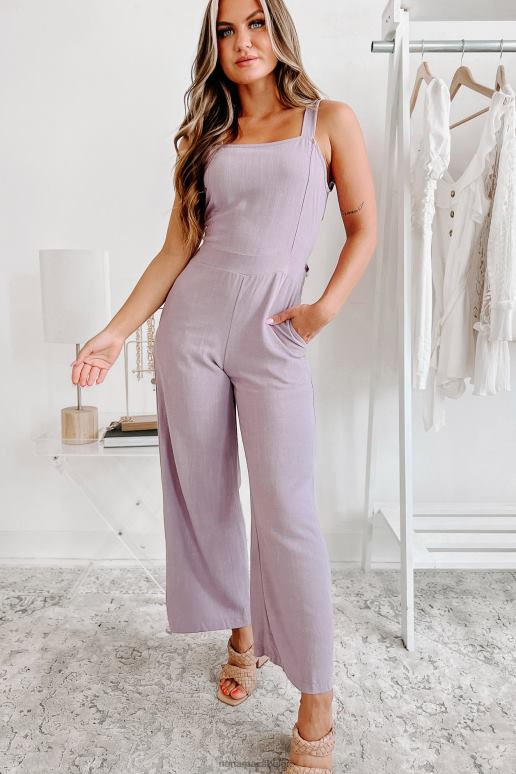 donkere lavendel bijeenkomst op de markt linnen jumpsuit met gestrikte rug NanaMacs HPTT2514
