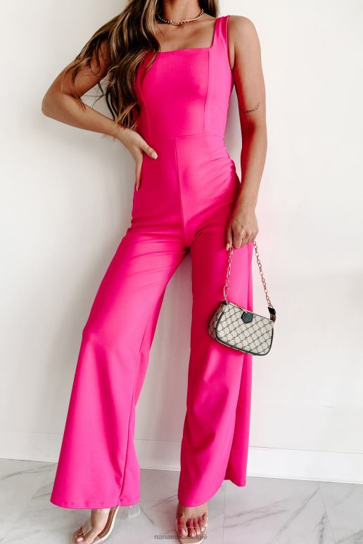 fuchsia waar te gaan jumpsuit met vierkante hals en wijde pijpen NanaMacs HPTT2586