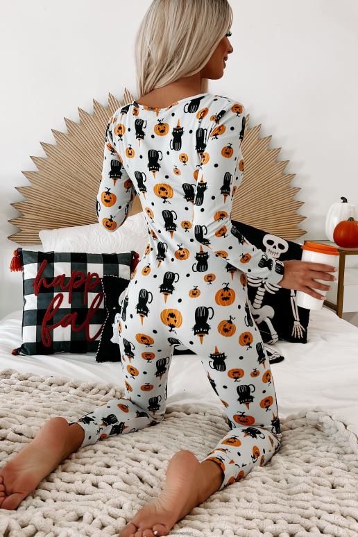 grijs te schattig om met halloween bedrukte jumpsuit-set te schrikken NanaMacs HPTT2691