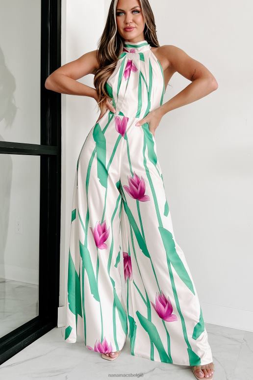 groen roze creme hum a tune halternek backless jumpsuit NanaMacs HPTT2549