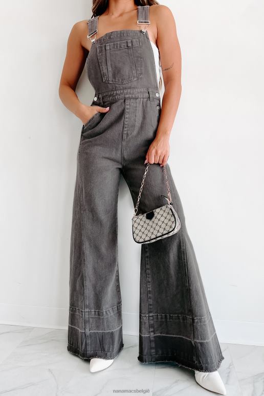 houtskool verloren in een droom denim overall met wijde pijpen NanaMacs HPTT2517