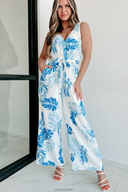 ivoor/blauw drama in de bahama's jumpsuit met tropische print NanaMacs HPTT2524