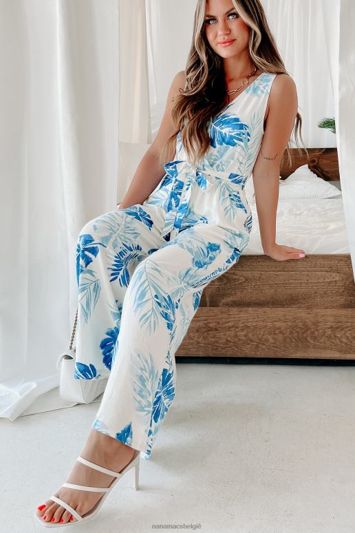 ivoor/blauw drama in de bahama's jumpsuit met tropische print NanaMacs HPTT2524