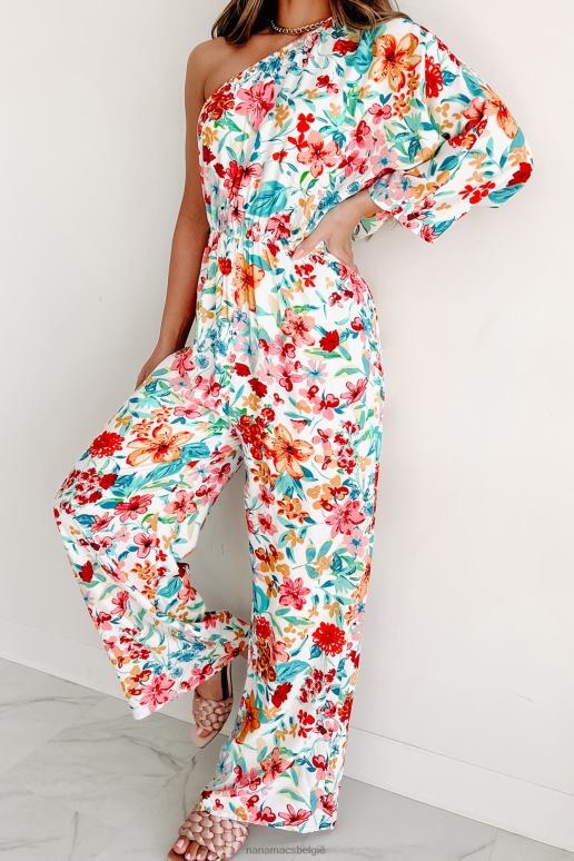 ivoor multi open gebloemde jumpsuit met één schouder zijn NanaMacs HPTT2618
