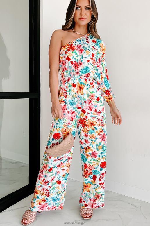 ivoor multi open gebloemde jumpsuit met één schouder zijn NanaMacs HPTT2618