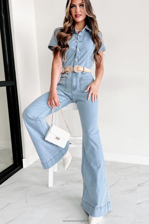 licht denim herhaal de afgelopen wijd uitlopende denim jumpsuit NanaMacs HPTT2688