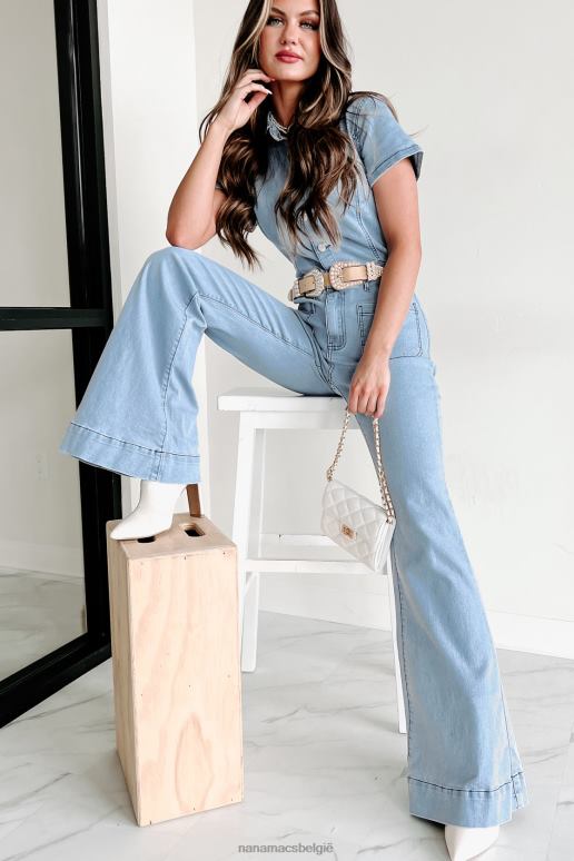 licht denim herhaal de afgelopen wijd uitlopende denim jumpsuit NanaMacs HPTT2688